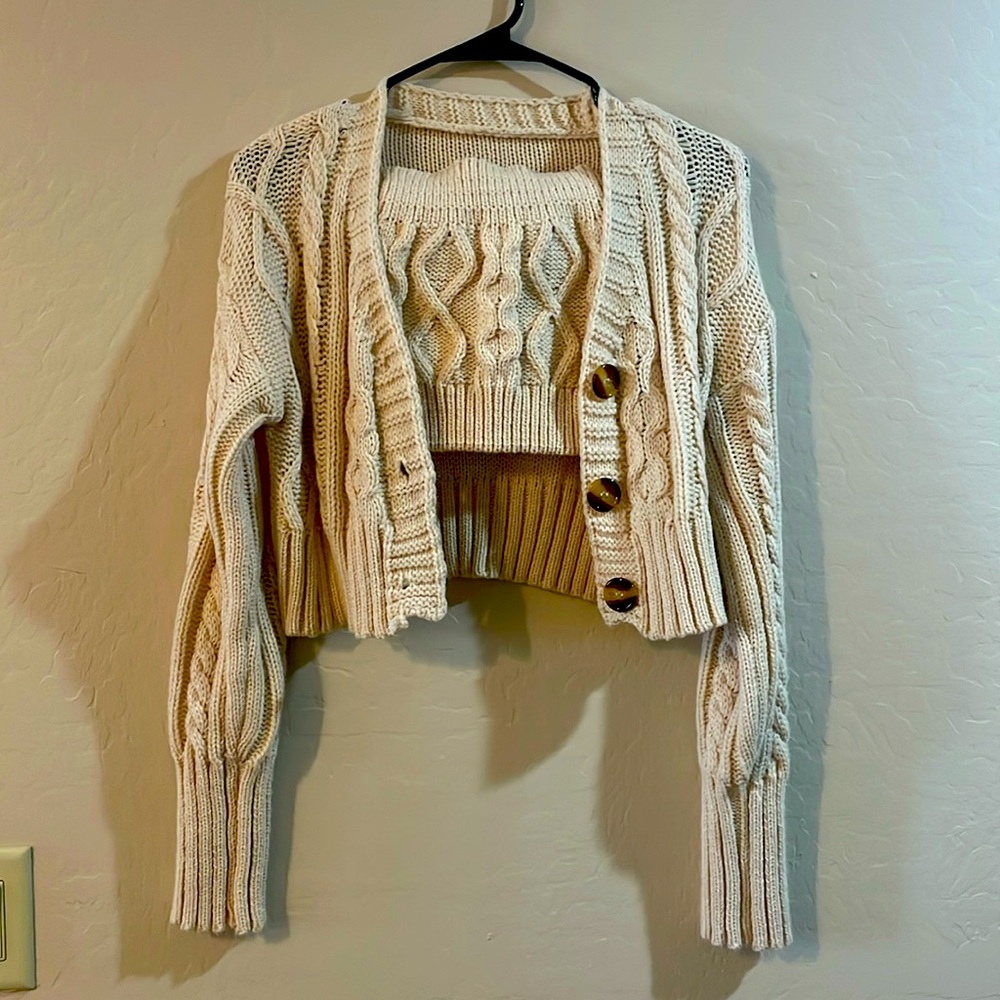 Cream colored sweater, tube top set